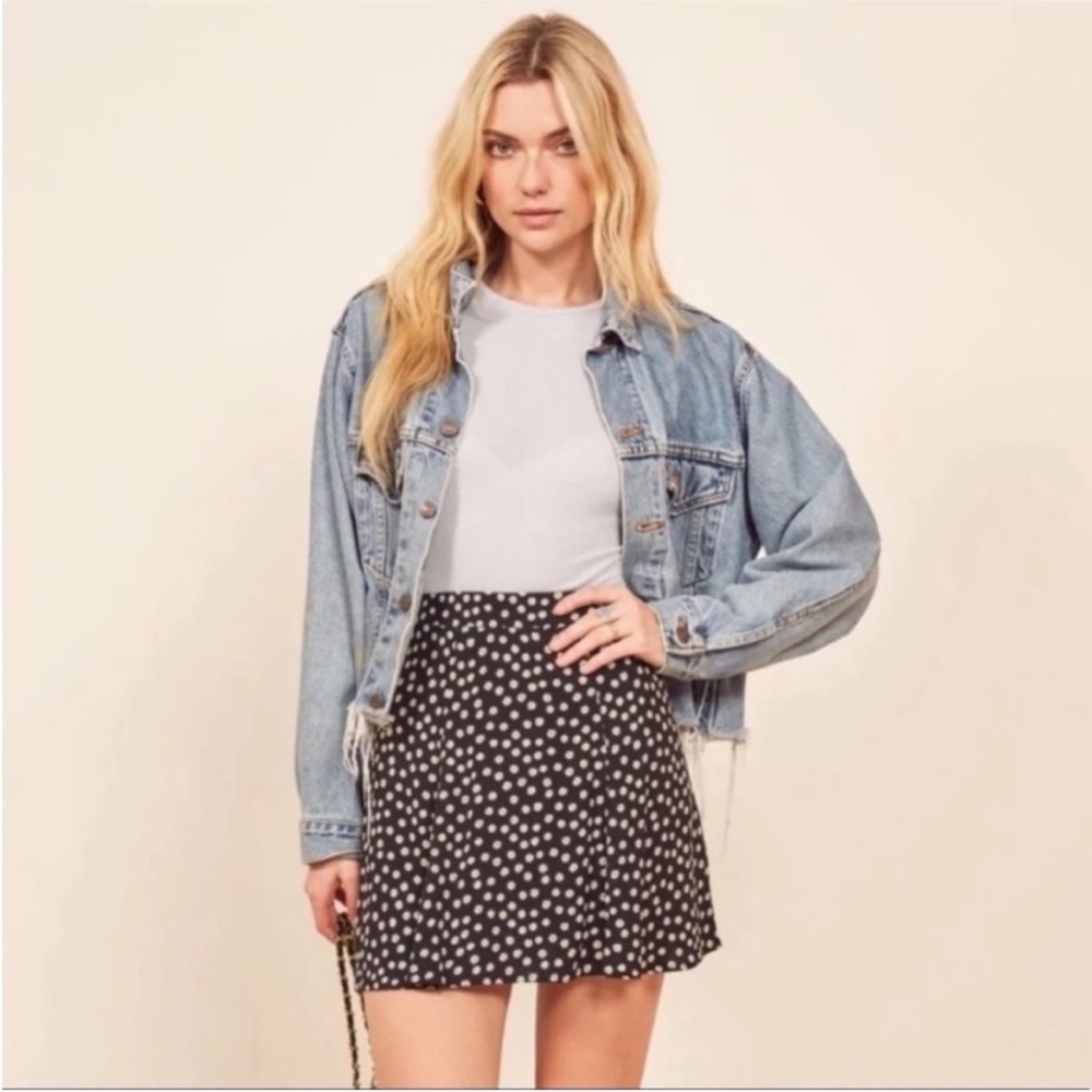 Reformation flounce skirt black and white floral print size 10